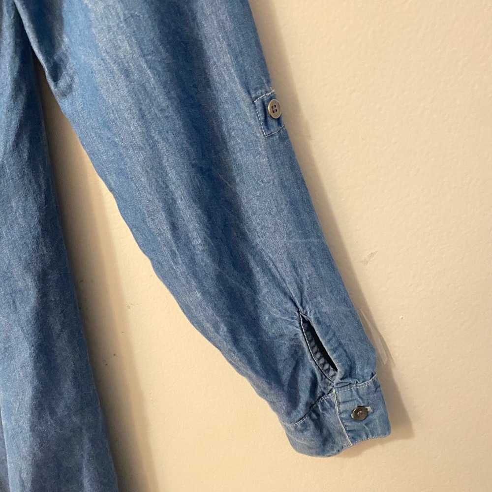 Splendid Chambray Denim Button Front Shirt Dress Long Sleeve Belted Size Small - Picture 5 of 7
